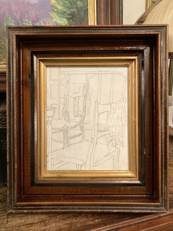 Framed original James Quentin Young drawing of chairs