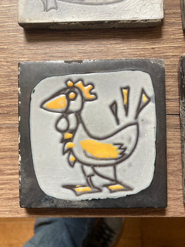 1960's Hand painted modern style tile ~ birds