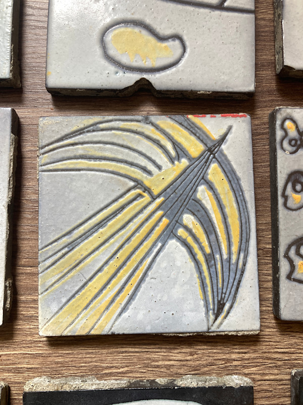 1960's Hand painted modern style tile by Roger Capron ~ Abstract