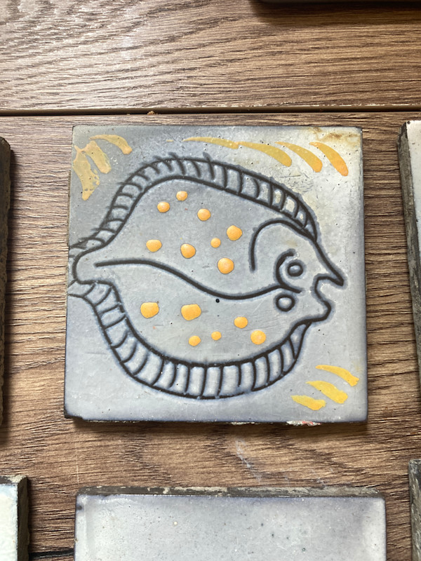 1960's Hand painted modern style tile by Roger Capron ~ Fish