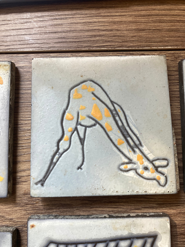 1960's Hand painted modern style tile by Roger Capron ~ giraffe