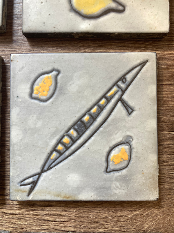 1960's Hand painted modern style tile by Roger Capron ~ Fish