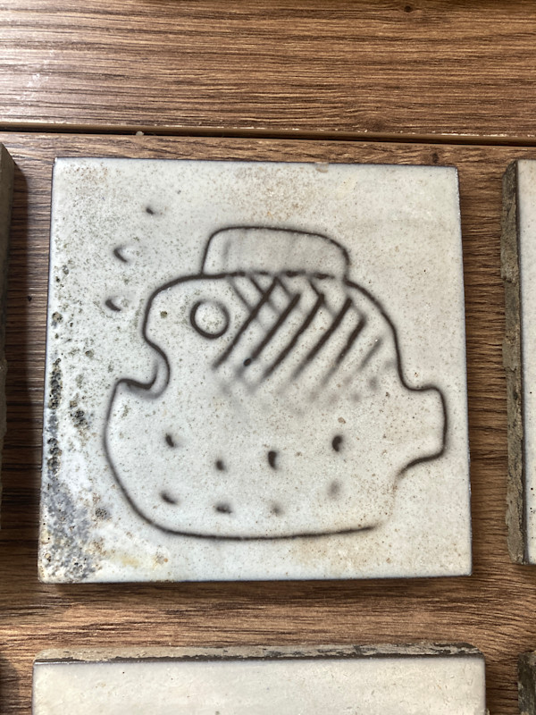 1960's Hand painted modern style tile by Roger Capron ~ Fish