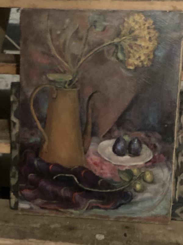 Original unframed still life on canvas with plums