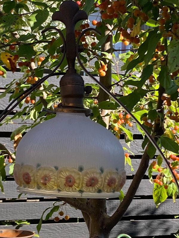 bell shaped floor lamp with floral glass shade