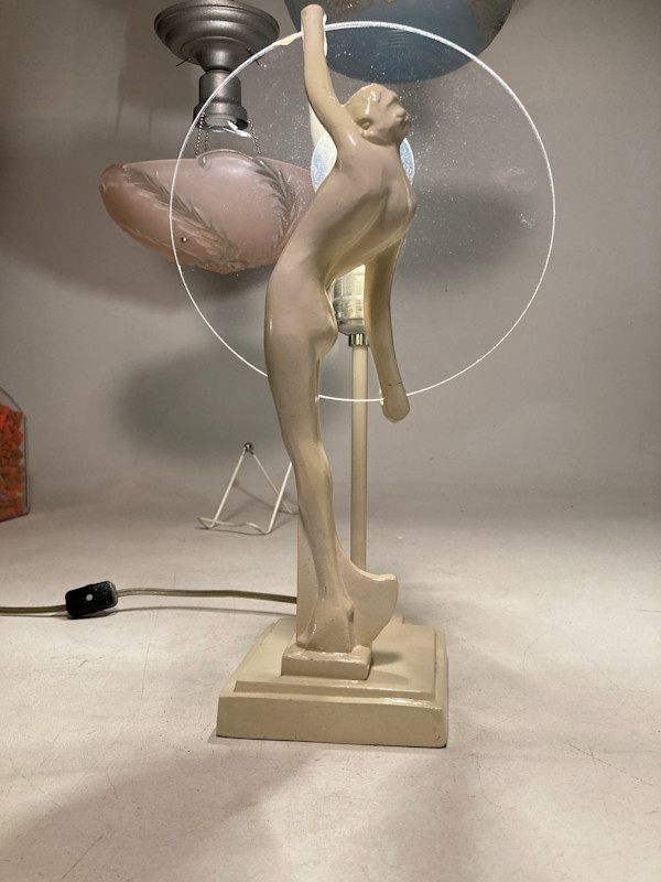 Art Deco figural moon lady disc lamp