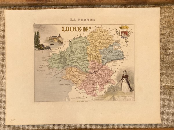 hand colored 1830's Loire French map