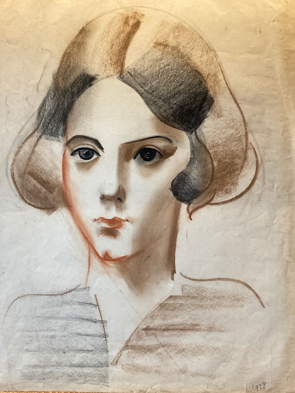 Art Deco woman portrait in pencil