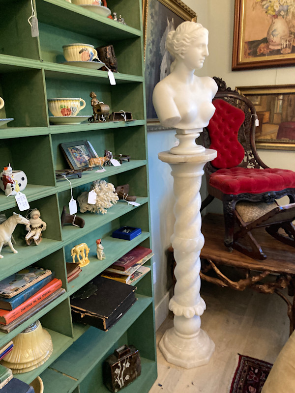 alabaster pedestal and Carrara marble bust of Venus Di Milo