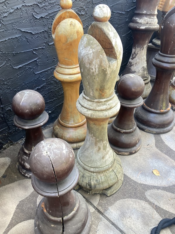 Hand carved teak chess piece ~ weathered bishop