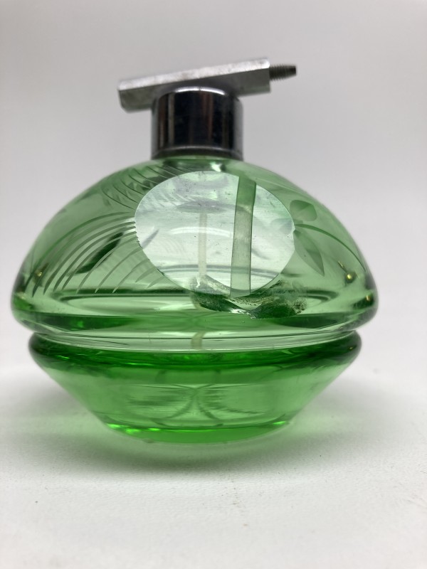 Green glass Art Deco Perfume bottle with spray