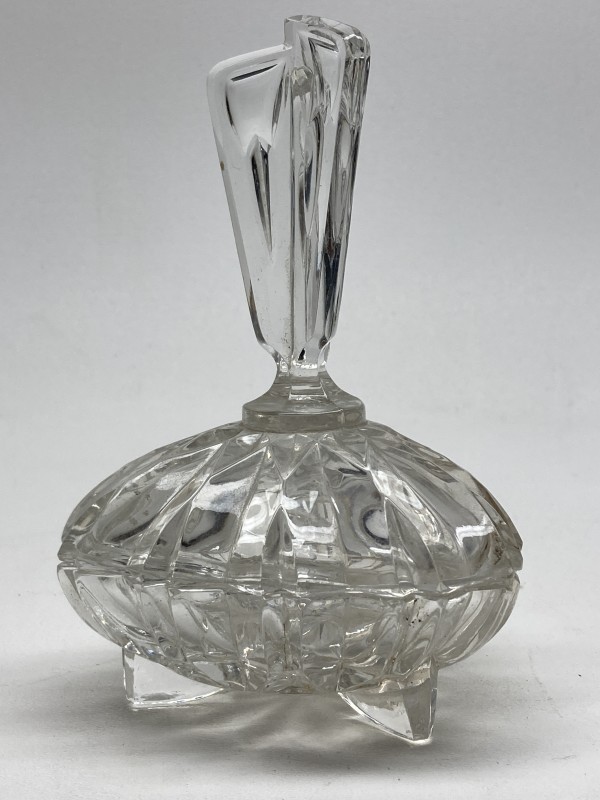 Clear glass Art Deco Perfume covered powder dish