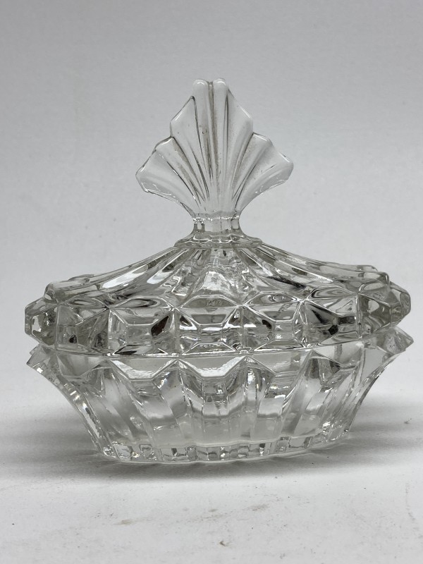 Clear glass Art Deco Perfume covered powder dish