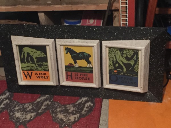 Framed triptych 1950's with alphabet lithograph prints