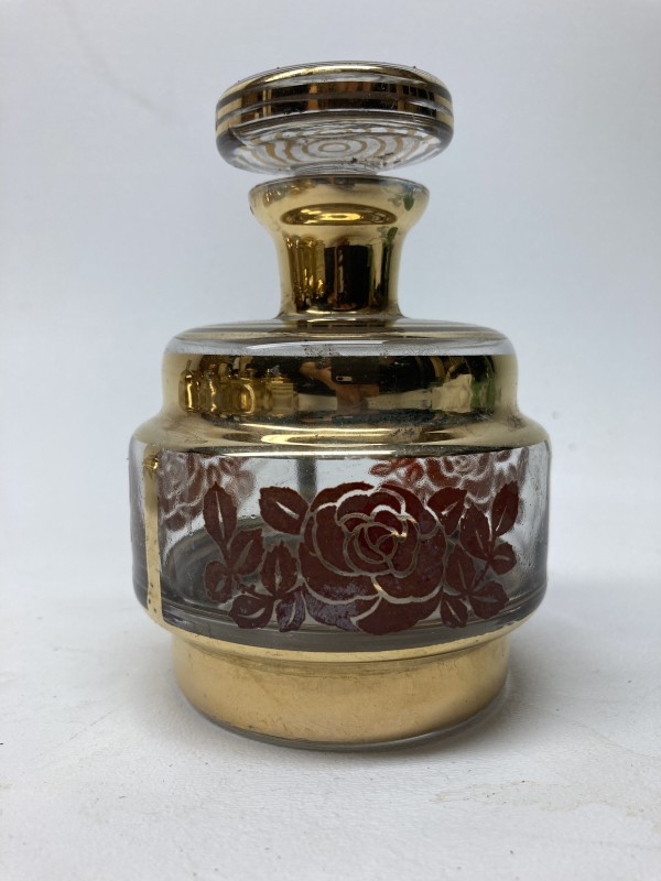 Amber glass with gold Art Deco Perfume with top