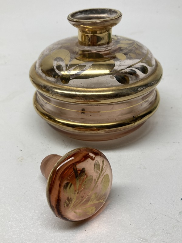 Pink glass with gold Art Deco Perfume with top