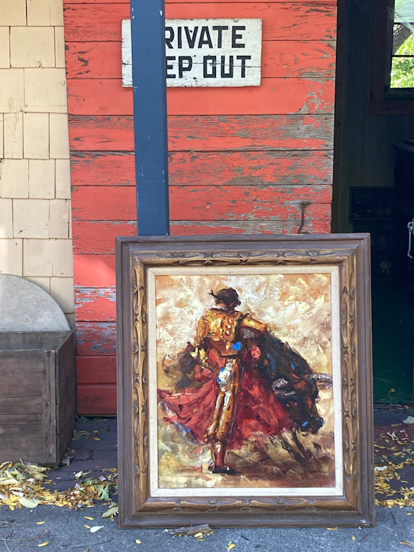 vintage bull fighting oil painting on canvas