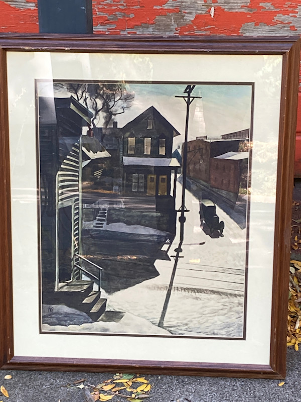 lithograph of industrial street scene "Ice Field" by Charles Burchfield