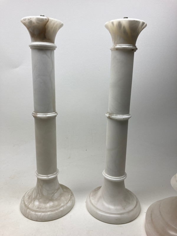 pair of white 17.5" tall marble table lamp bases