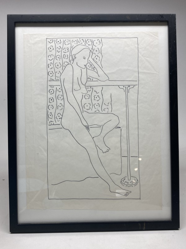 Framed original ink drawing of a nude figure