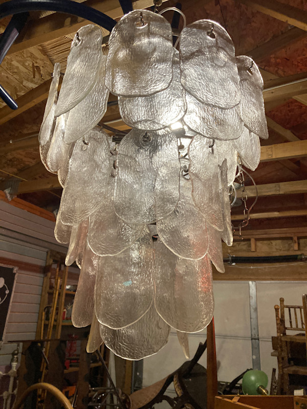 Hand blown sectioned modern chandelier Cyan Cascata pendant