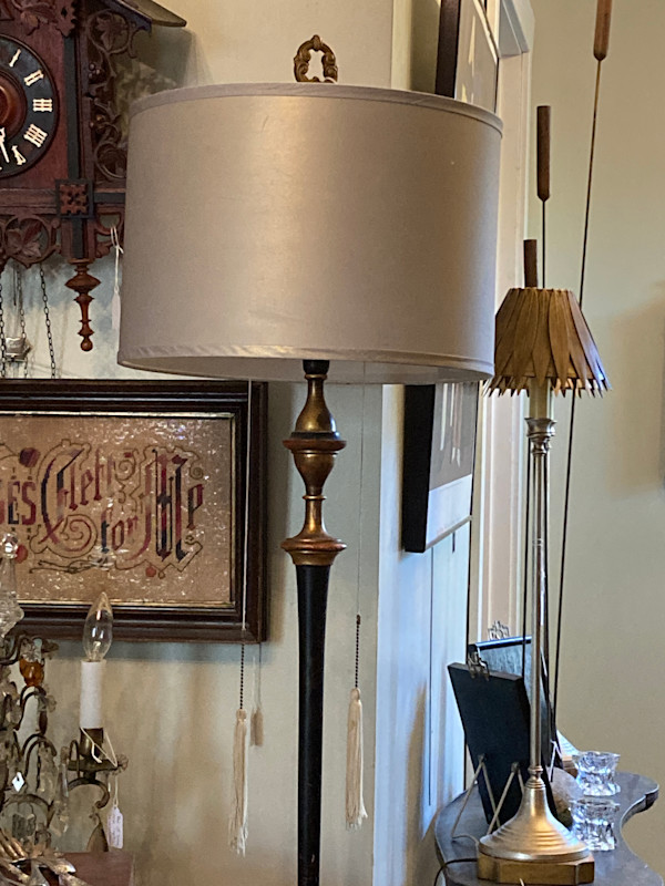 1930's wooden floor lamp with iron base