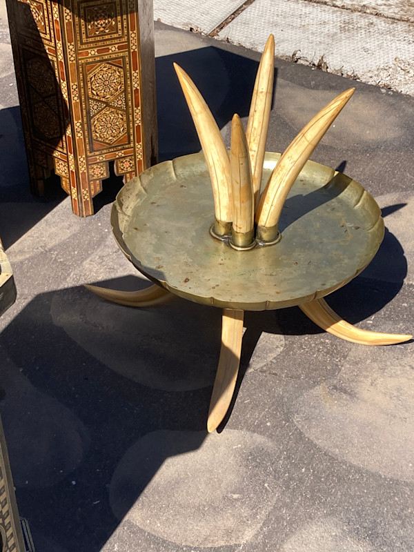 Vintage brass and boar tusk side low table