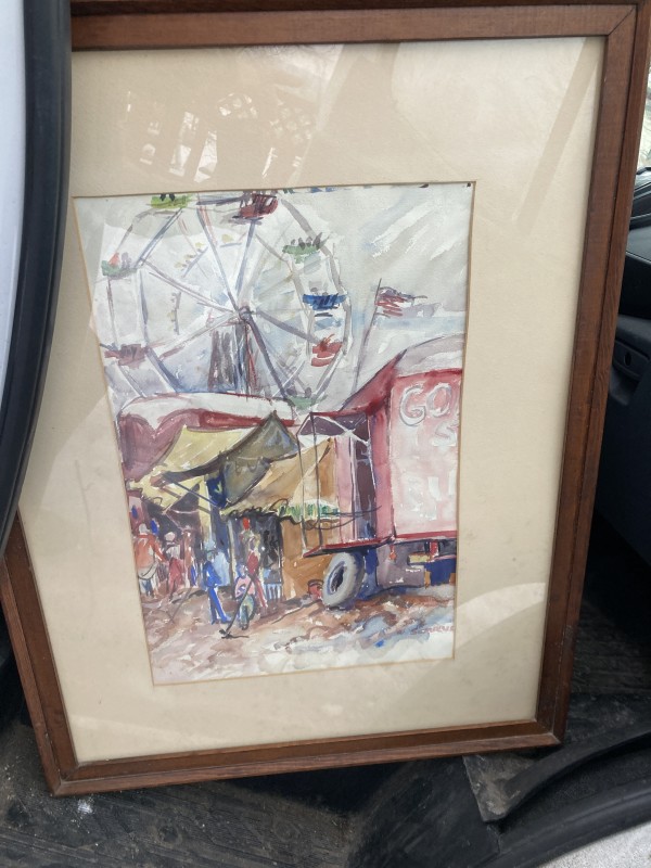 Original framed watercolor of Ferris wheel