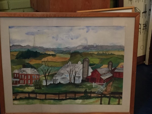 Large Framed Farm watercolor
