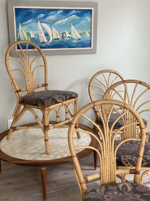 set of 4 rounded back bamboo chairs