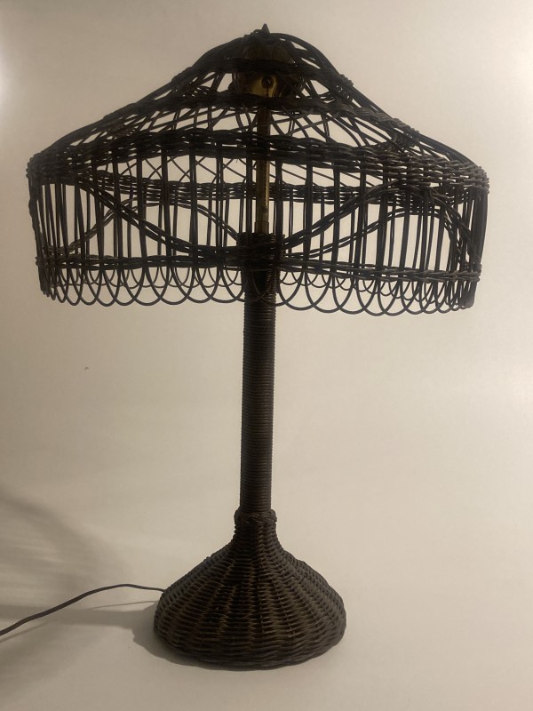 Vintage arts and crafts era wicker table lamp