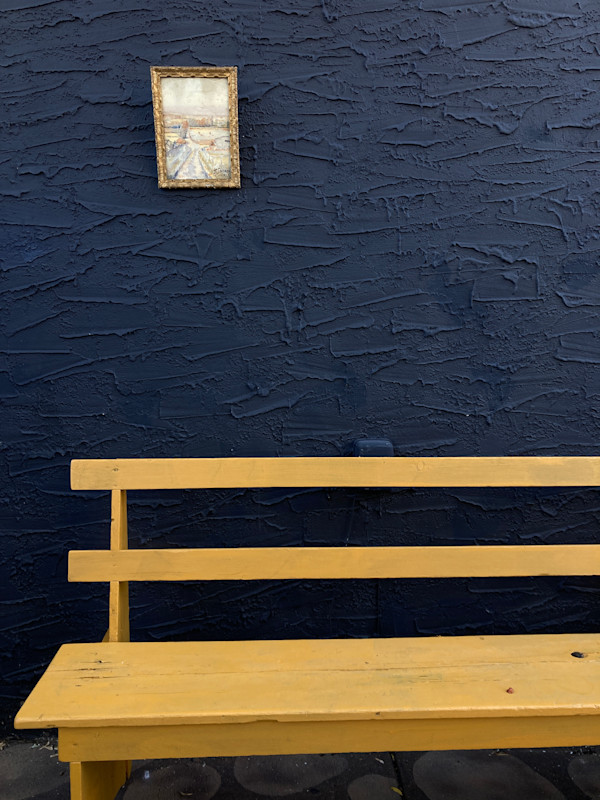 primitive painted bench with back