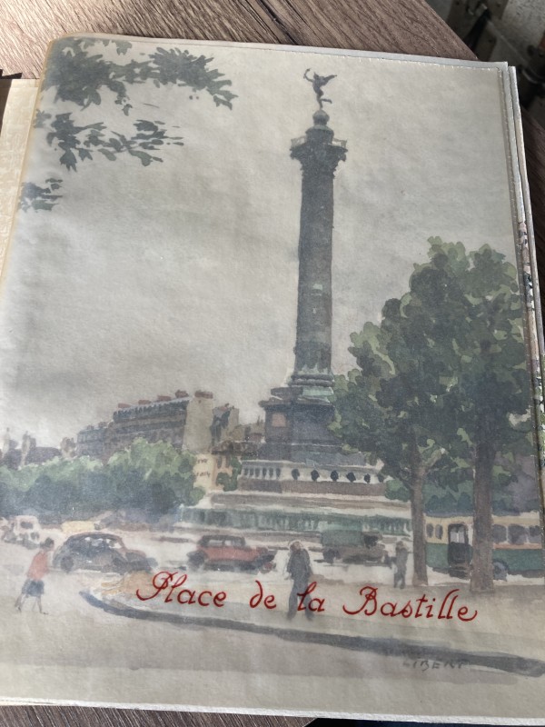 Vintage watercolor circa 1940's Paris ~ Place de la Bastille
