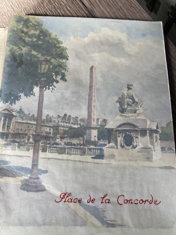 Vintage watercolor circa 1940's Paris ~ Place de Concorde