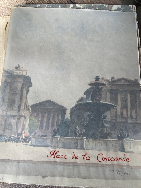 Vintage watercolor circa 1940's Paris ~ Place de la Concorde