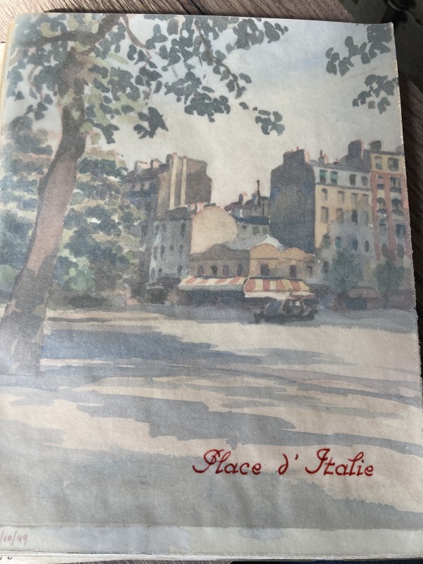 Vintage watercolor circa 1940's Paris ~ Place d' Italie