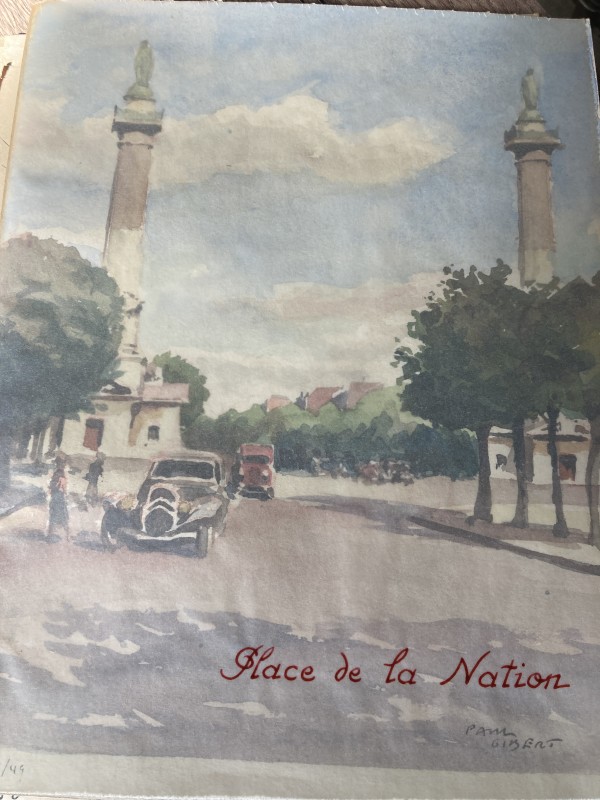 Vintage watercolor circa 1940's Paris ~ Place de la Nation