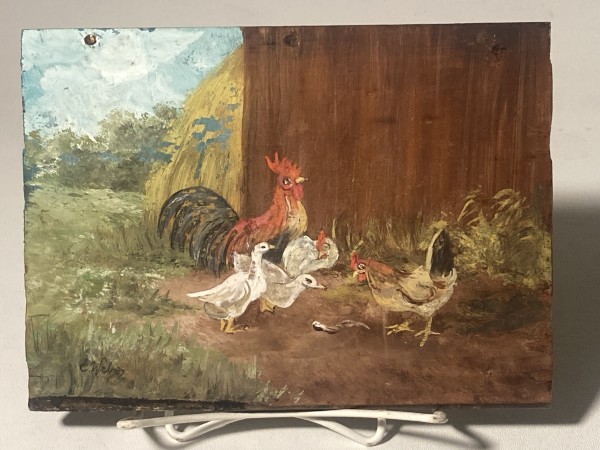 Rooster painting on board