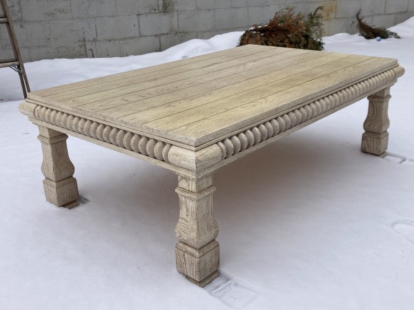 Lane coffee table carved white washed