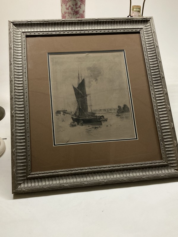 framed ship etching