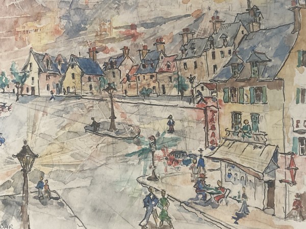 original watercolor of French street scene