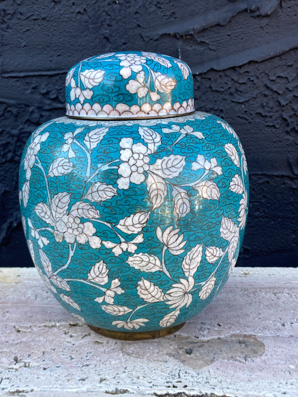 Cloisonne covered ginger jar