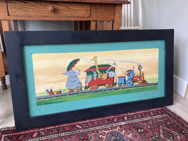 Framed original painting on masonite "Animal Train"