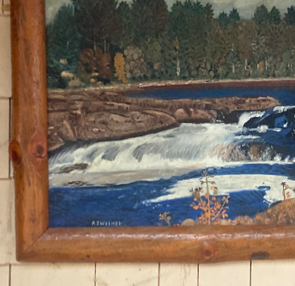 Waterfall stream cabin painting