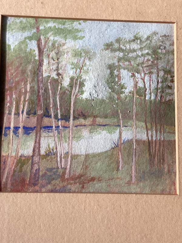 Original framed pastel of trees and stream