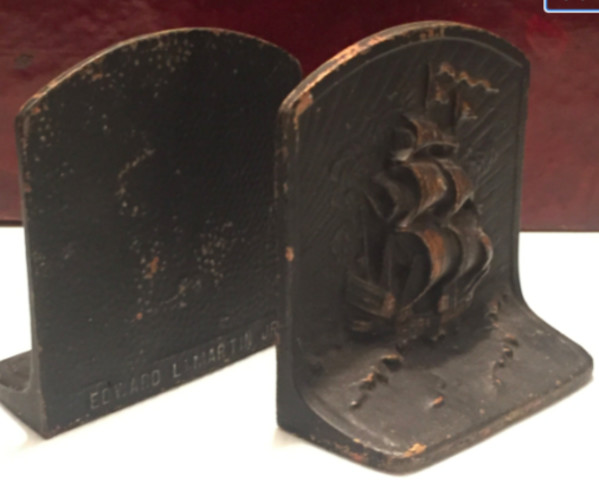 pair of vintage iron ship motif bookends