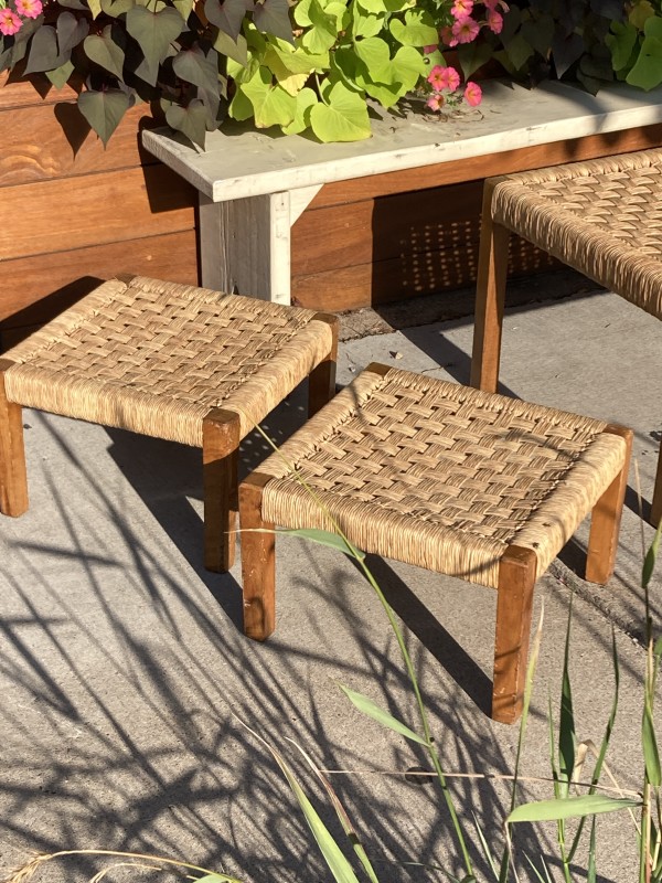 small Mexican  bench with woven seat