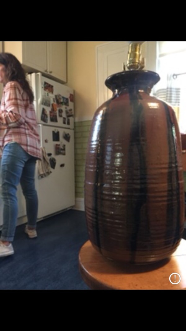 Large 1970's Tenmoku pottery table lamp