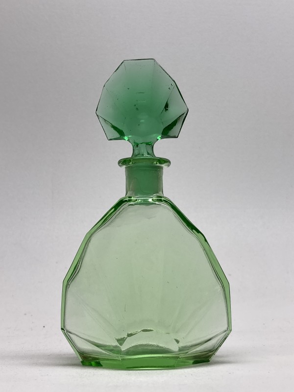 Green glass Art Deco Perfume bottle with stopper