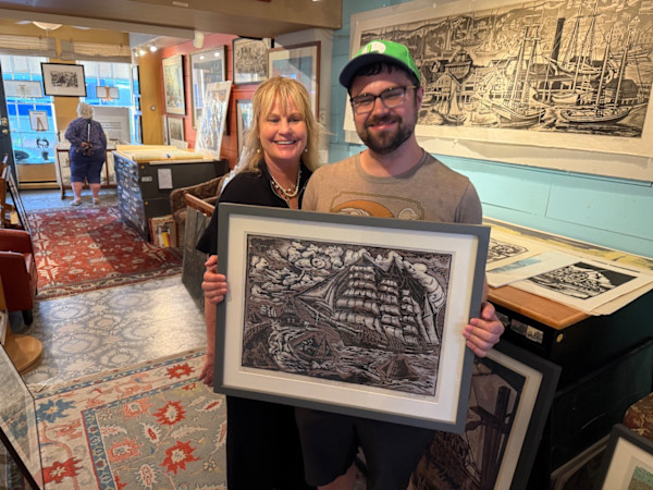 Sailing Bark & Jetty, FRAMED, SOLD Eric Rommel - 16/17 by Don Gorvett